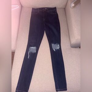 Fashion Nova Dark Blue Distressed Skinny Jeans